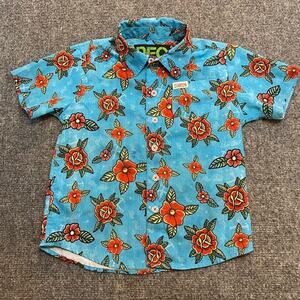 Dixxon Stay Gold Hawaiian Shirt Youth XS Floral Short Sleeve Party Polo Tattoo